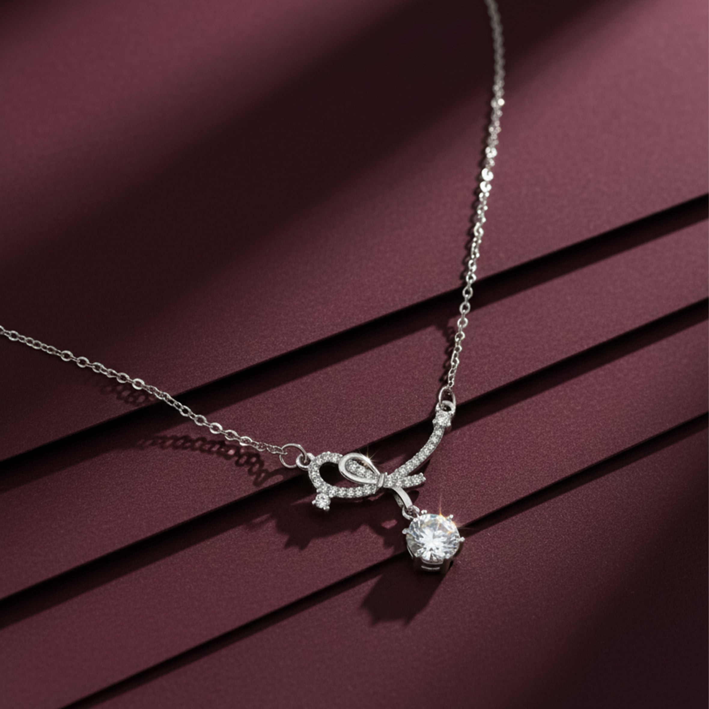 Silver Sterling Bow Ribbon Necklace for women - Finora Jewels