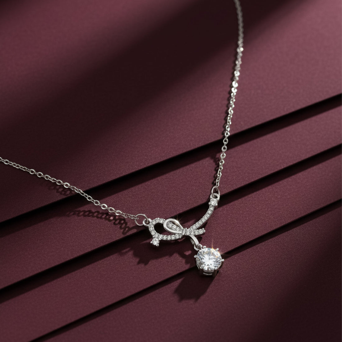 Silver Sterling Bow Ribbon Necklace for women - Finora Jewels