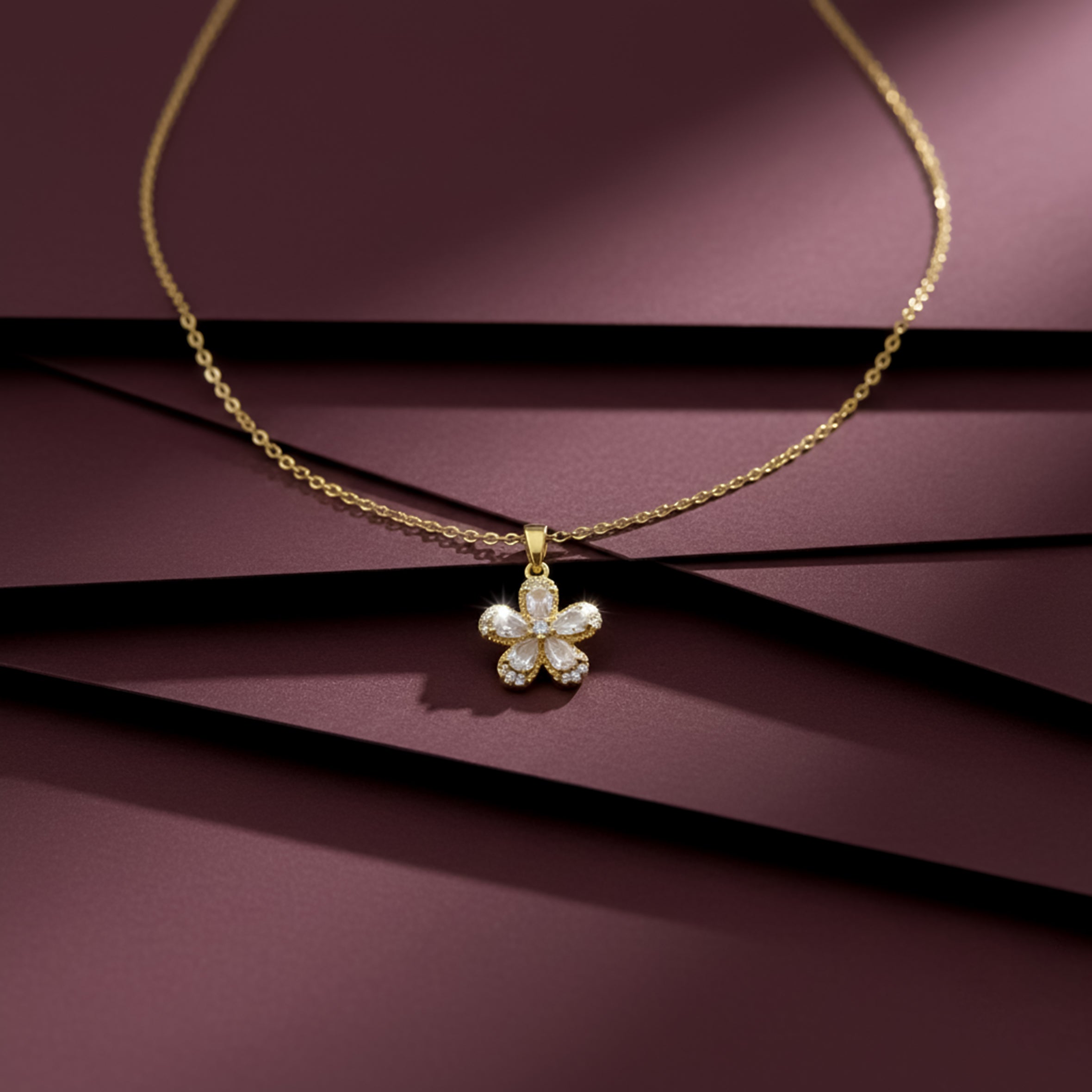 Women Necklace Dainty Crystal Flower Gold jewellery - Finora Jewels