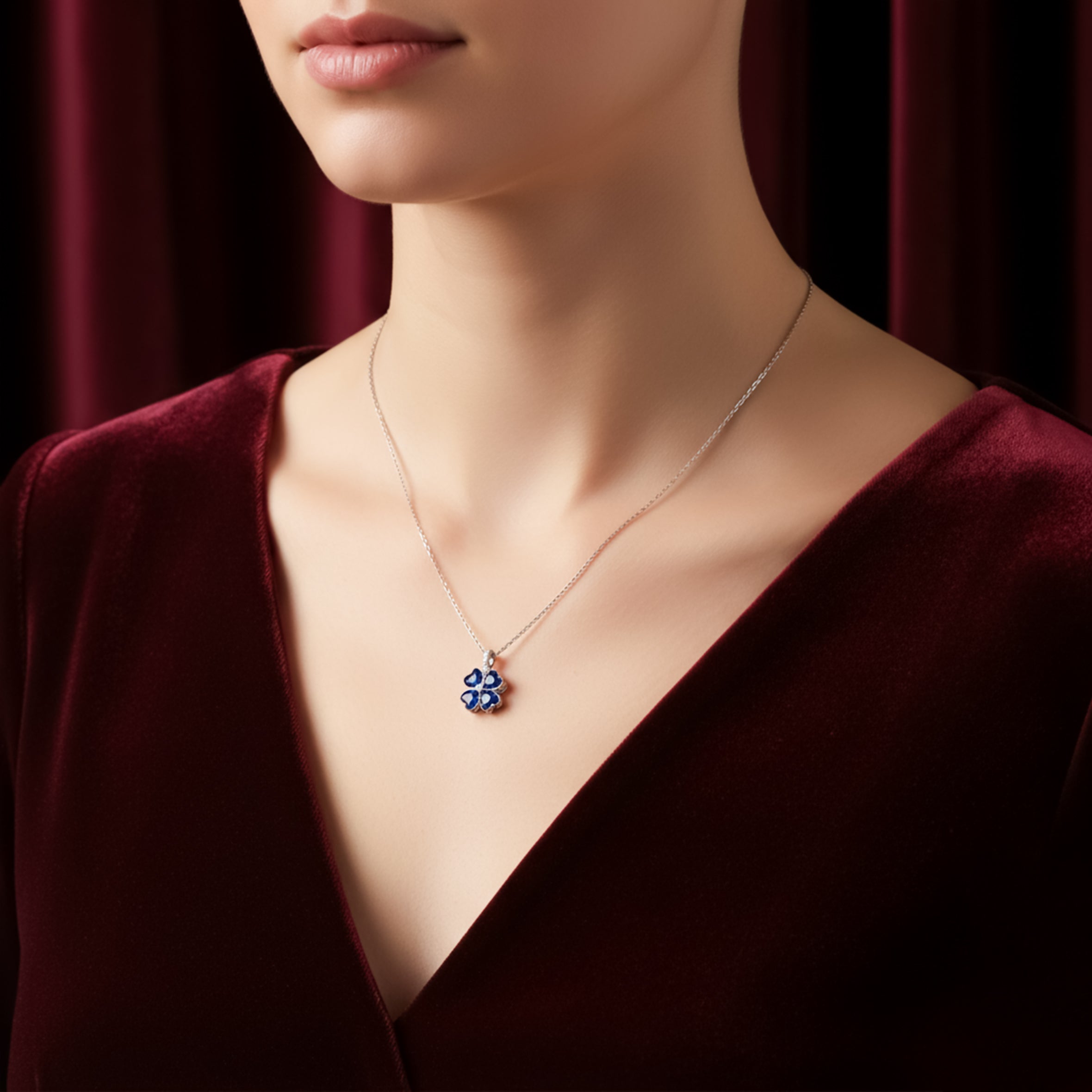 Women Necklace Dainty and Sapphire Blue Silver jewellery - Finora Jewels