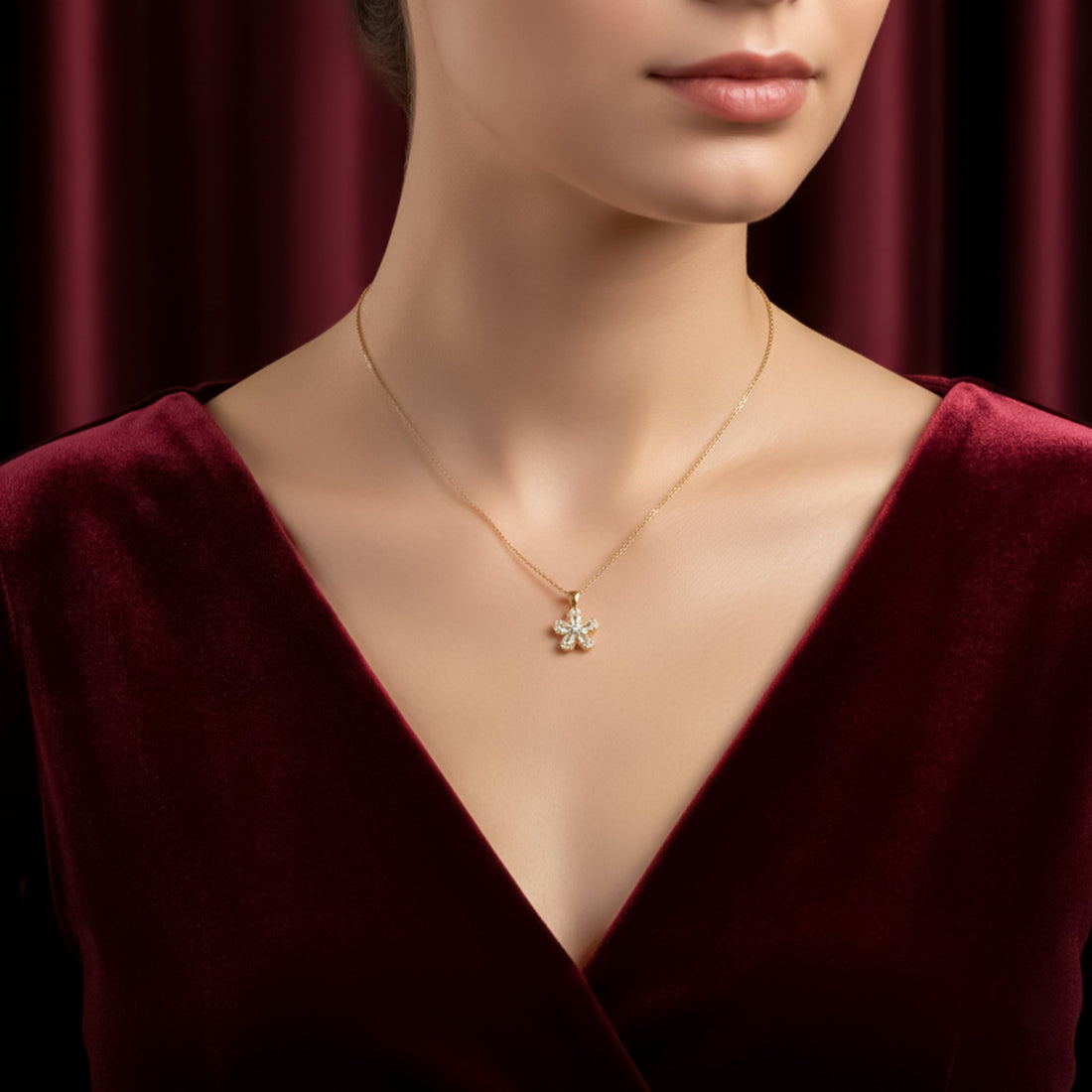 Women Necklace Dainty Crystal Flower Gold jewellery - Finora Jewels