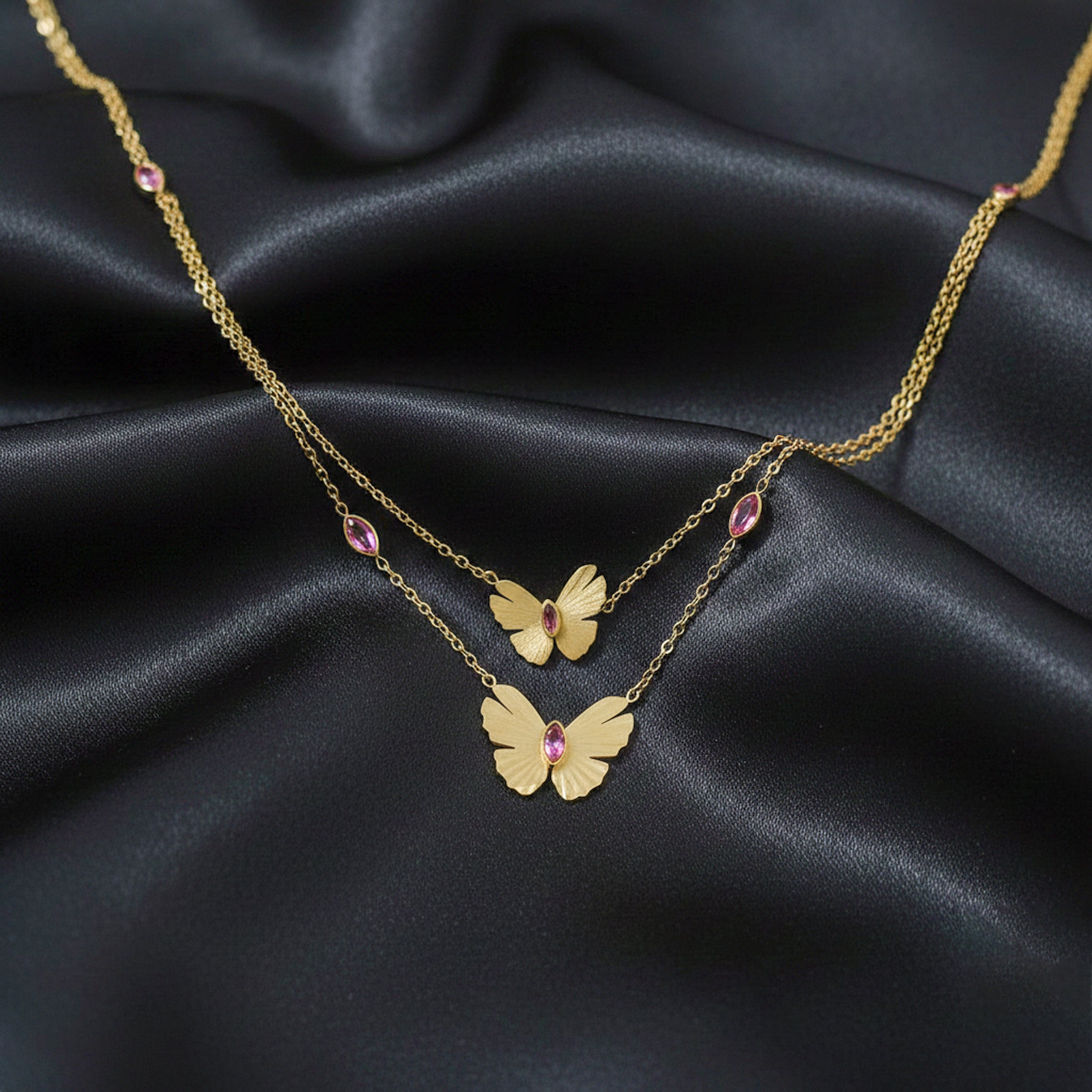 Duo-Tiered Gold-Toned Papillon Women Neckless GWN -113