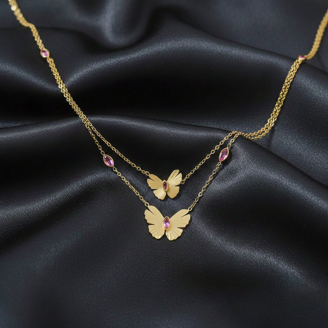 Duo-Tiered Gold-Toned Papillon Women Neckless GWN -113