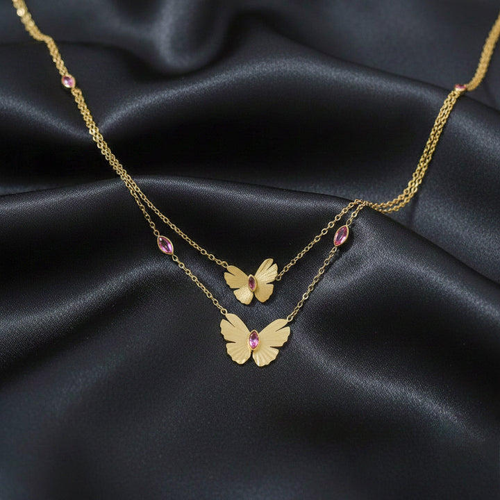 Double Layered Gold Finished Butterfly Necklace