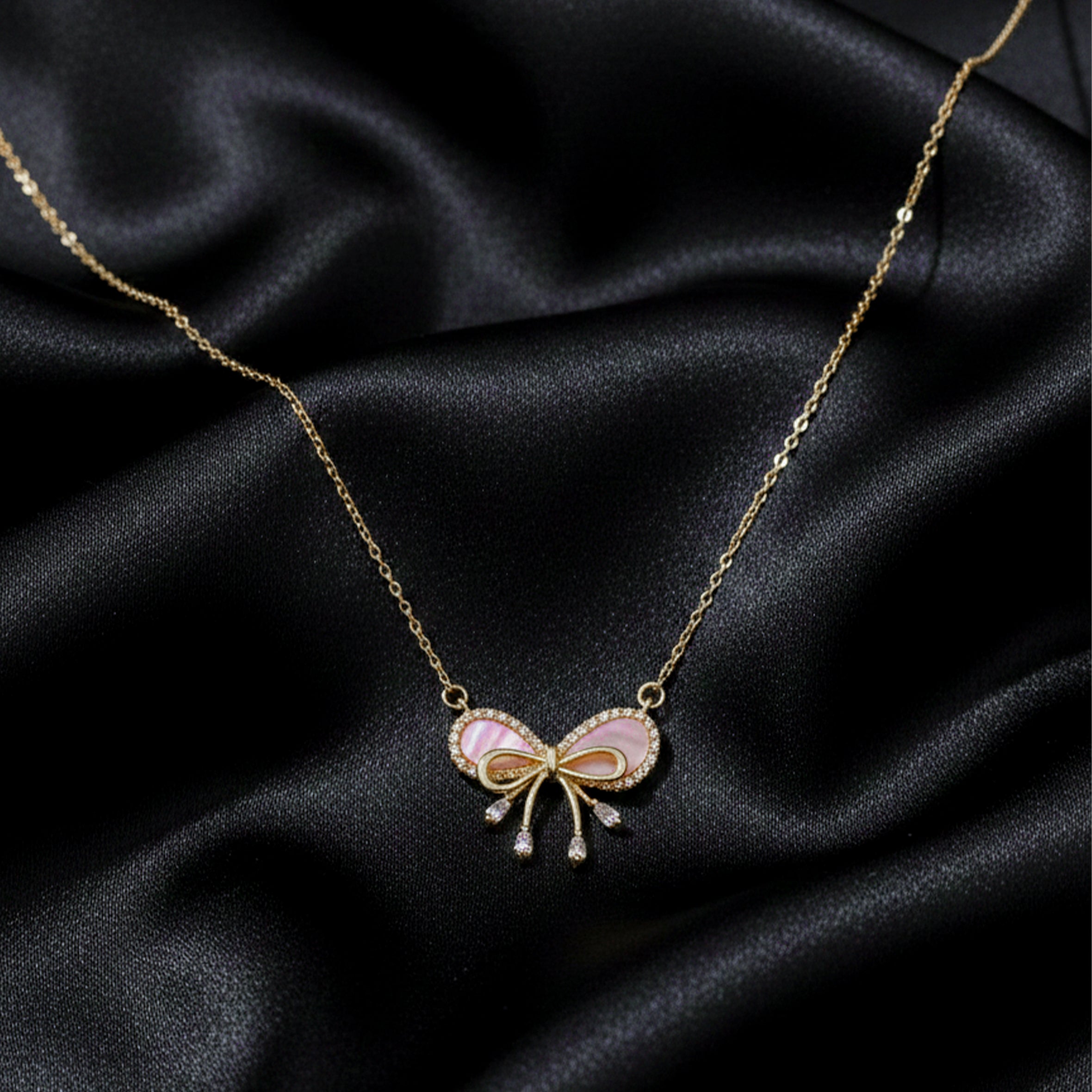 Gold Coquette Bow Necklace for women - Finora Jewels