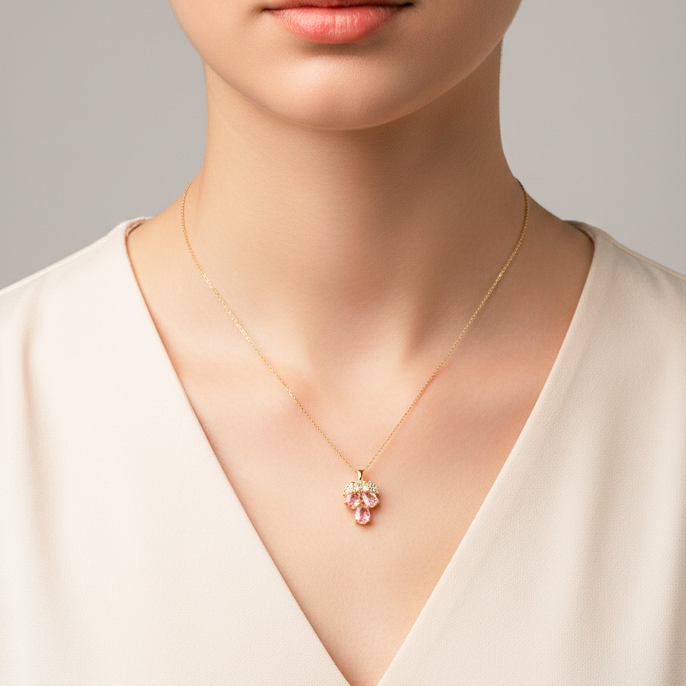 Dainty and Pink Gemstone Clover Necklace for women in Gold - Finora Jewels