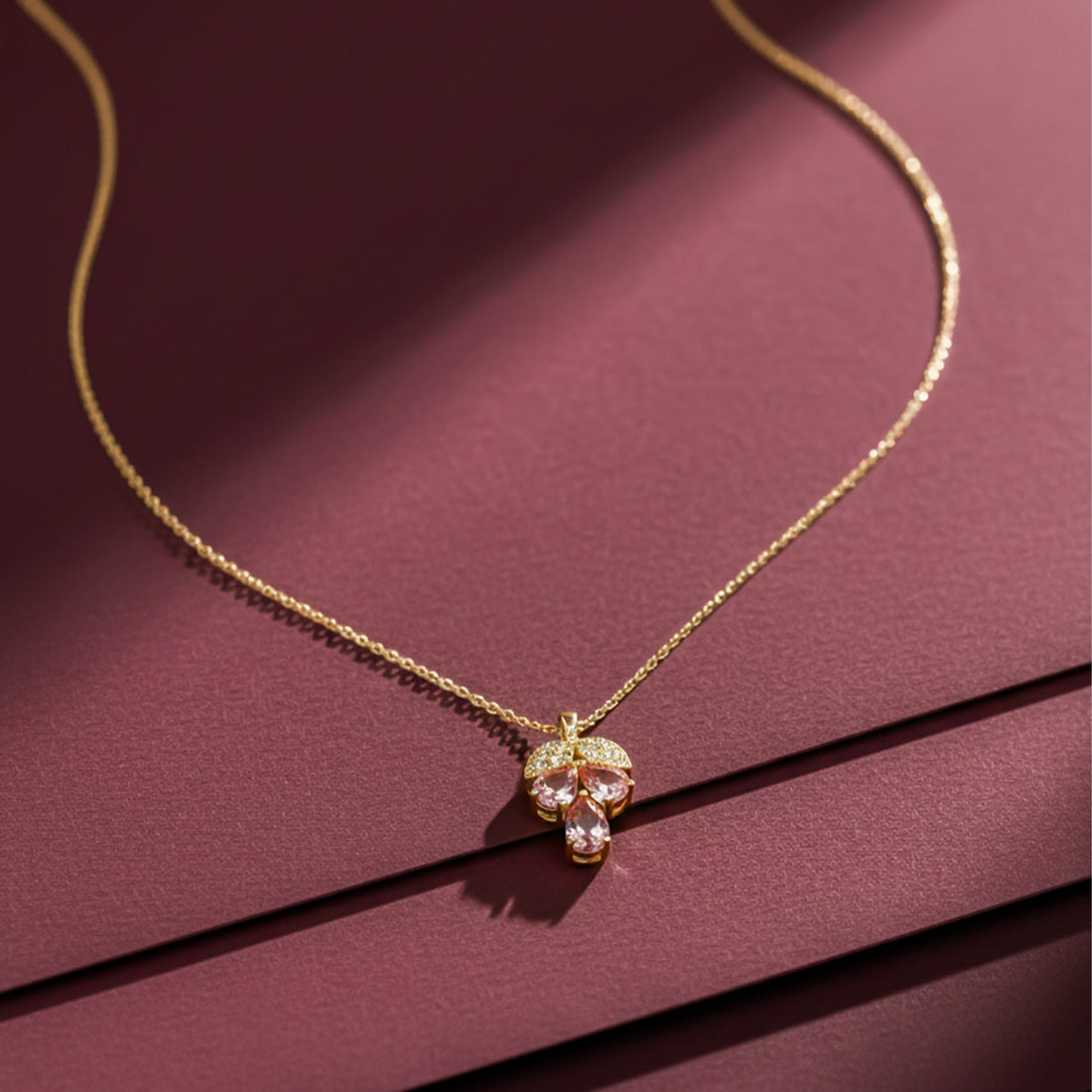 Dainty and Pink Gemstone Clover Necklace for women in Gold - Finora Jewels