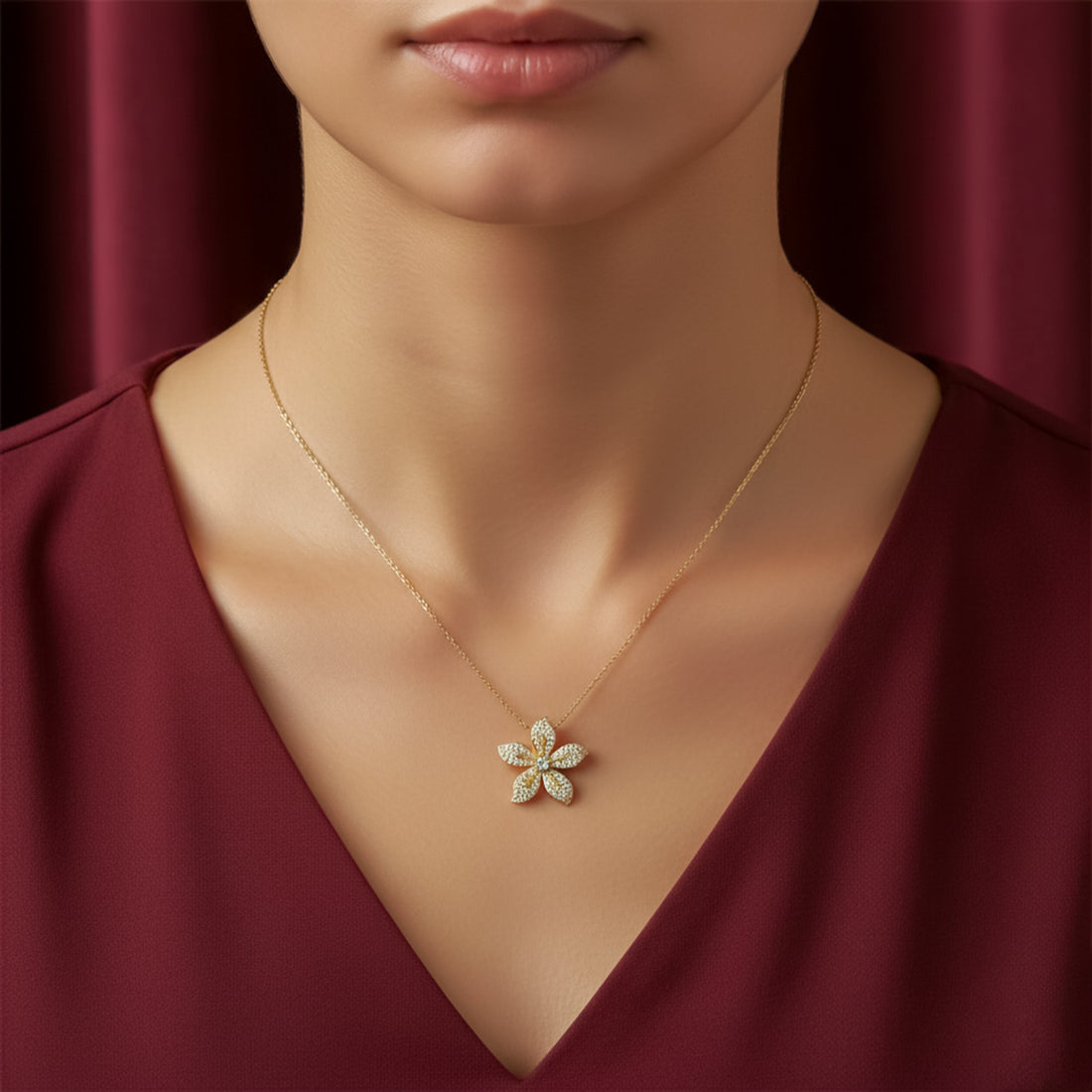 Women Necklace Brilliant Crystal Flower Statement Gold jewellery - Finora Jewels