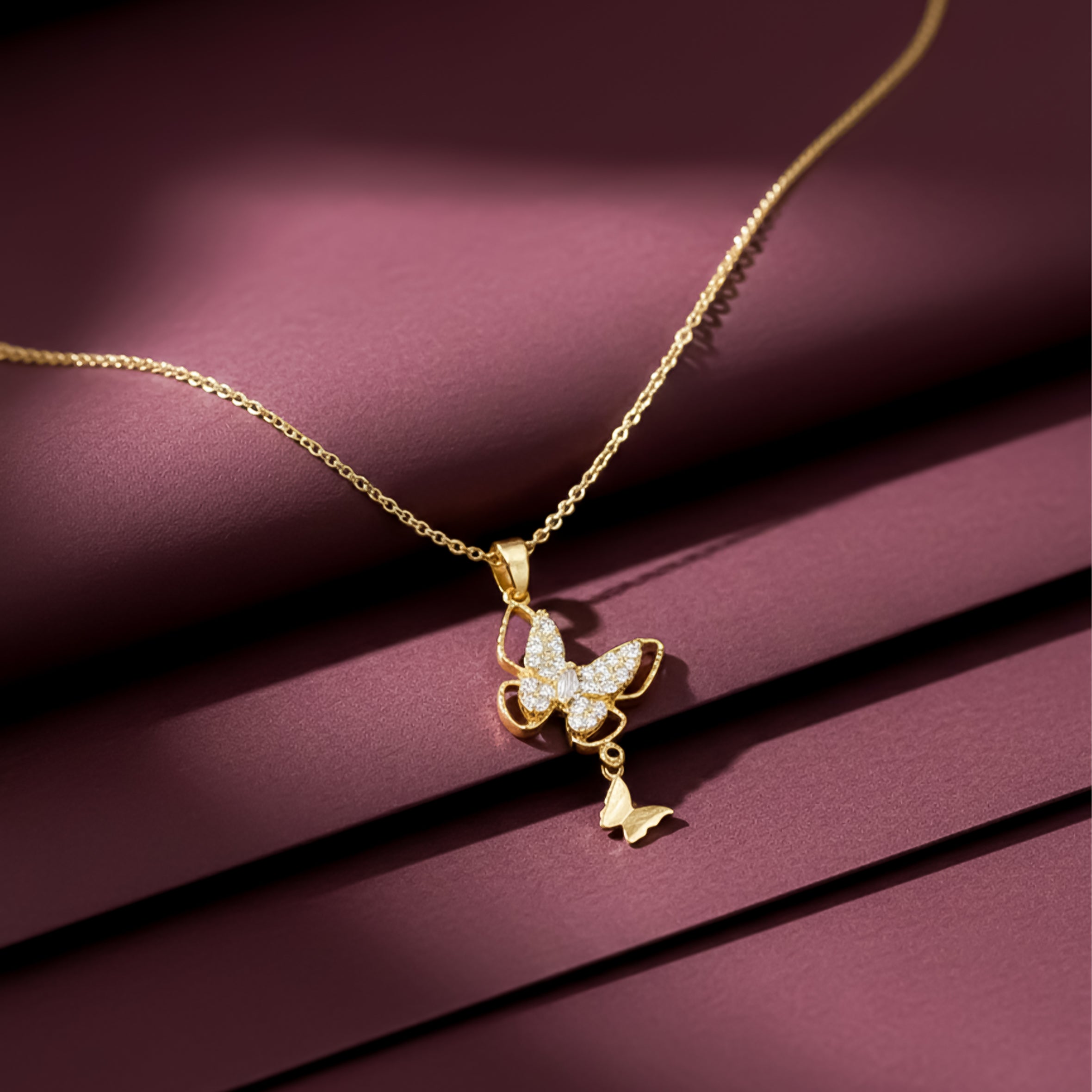 Gold Sparkling Crystal Butterfly Necklace for women - Finora Jewels