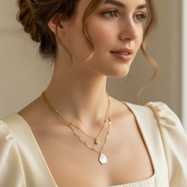 Gold Tiered Paperclip Link Women Chain Set GWN -131