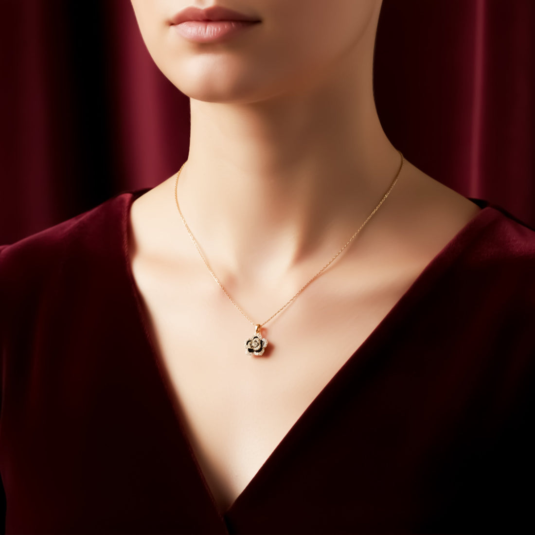 Graceful Camellia Foliage Locket Women Link Set GWN -107
