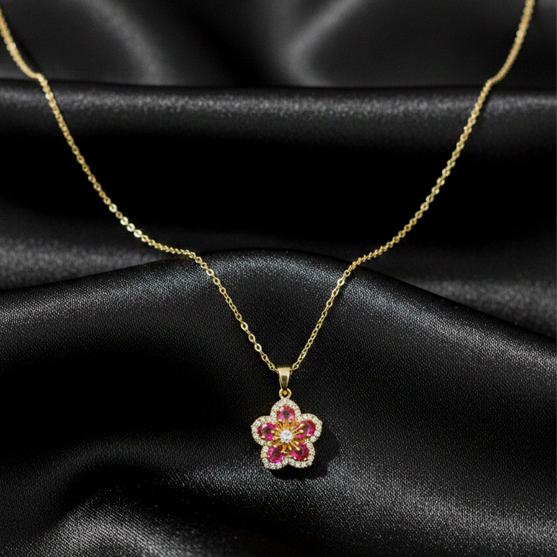Rosette Foliage Cubic Zirconia Locket Women Link Set GWN -123
