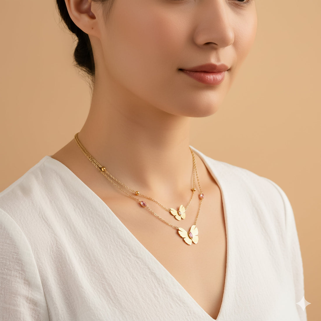 Duo-Tiered Gold-Toned Papillon Women Neckless GWN -113